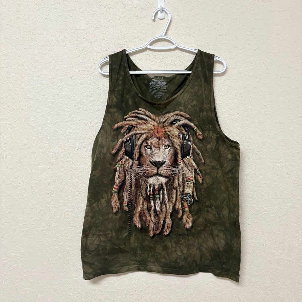 The Mountain Manimals Tie Dye Lion Dreadlocks Graphic Reggae Tank Size L
